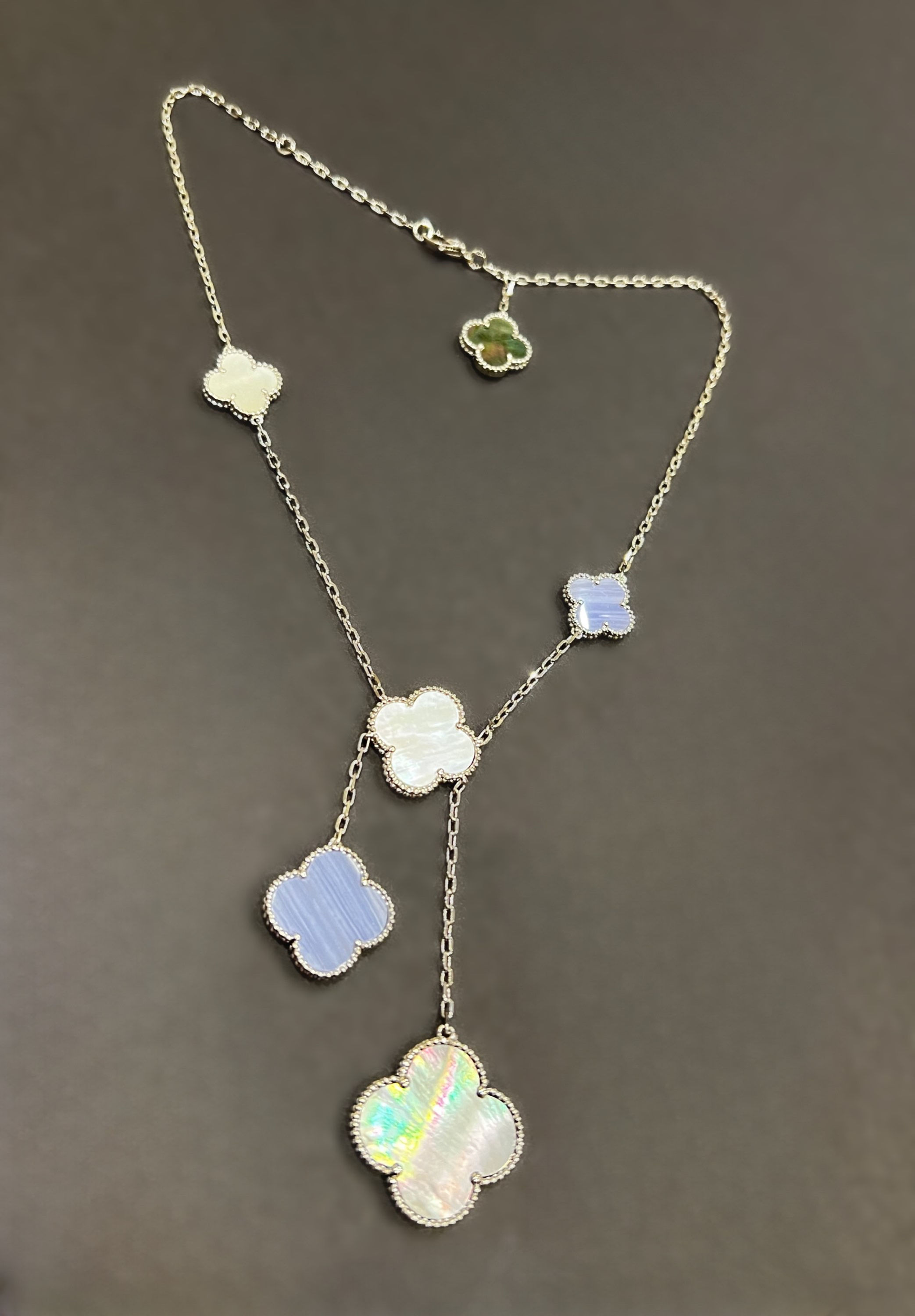 Silver White Six Clover Necklace