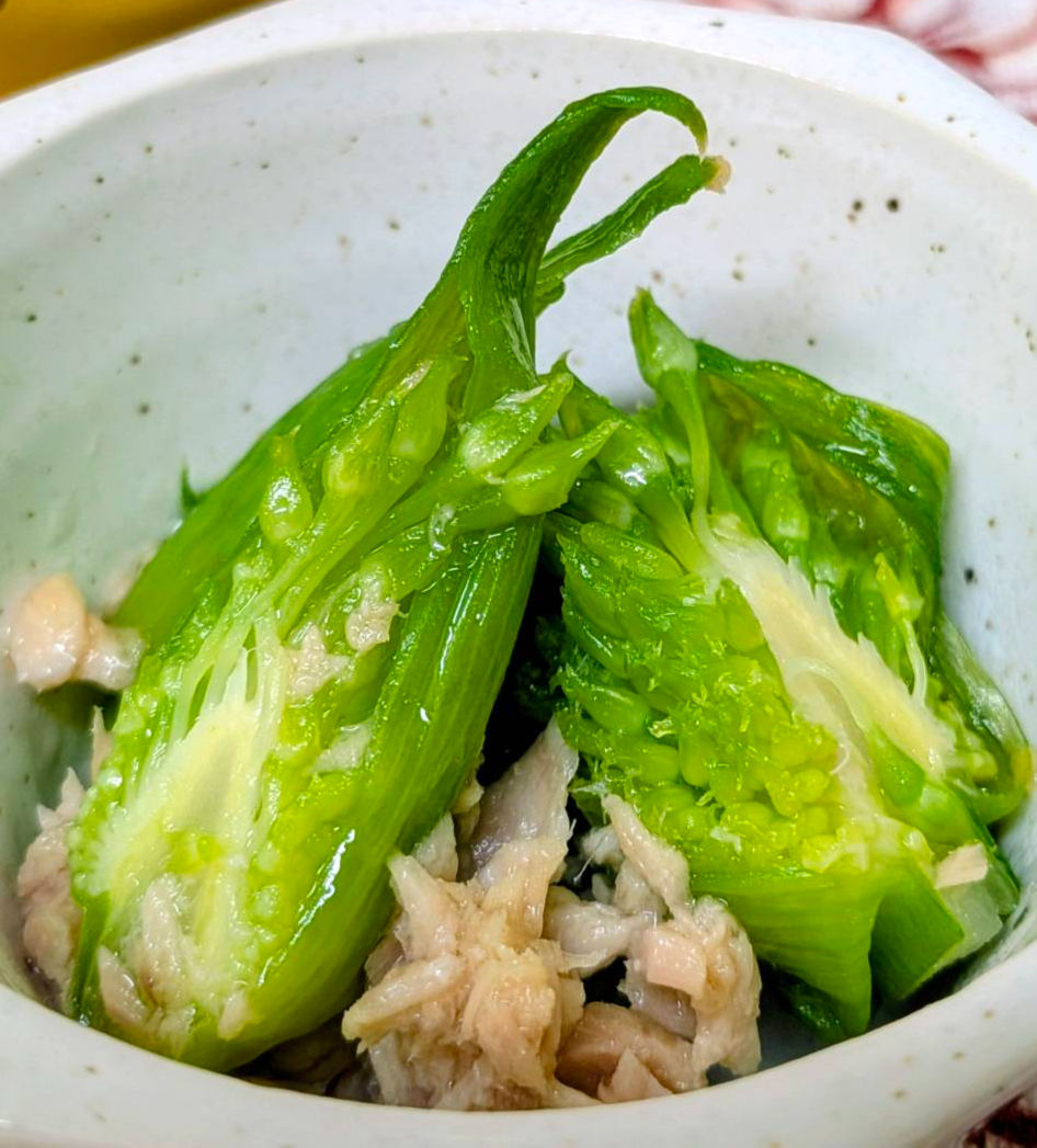 ねぎの花とツナの和え物（断面が美しい！）