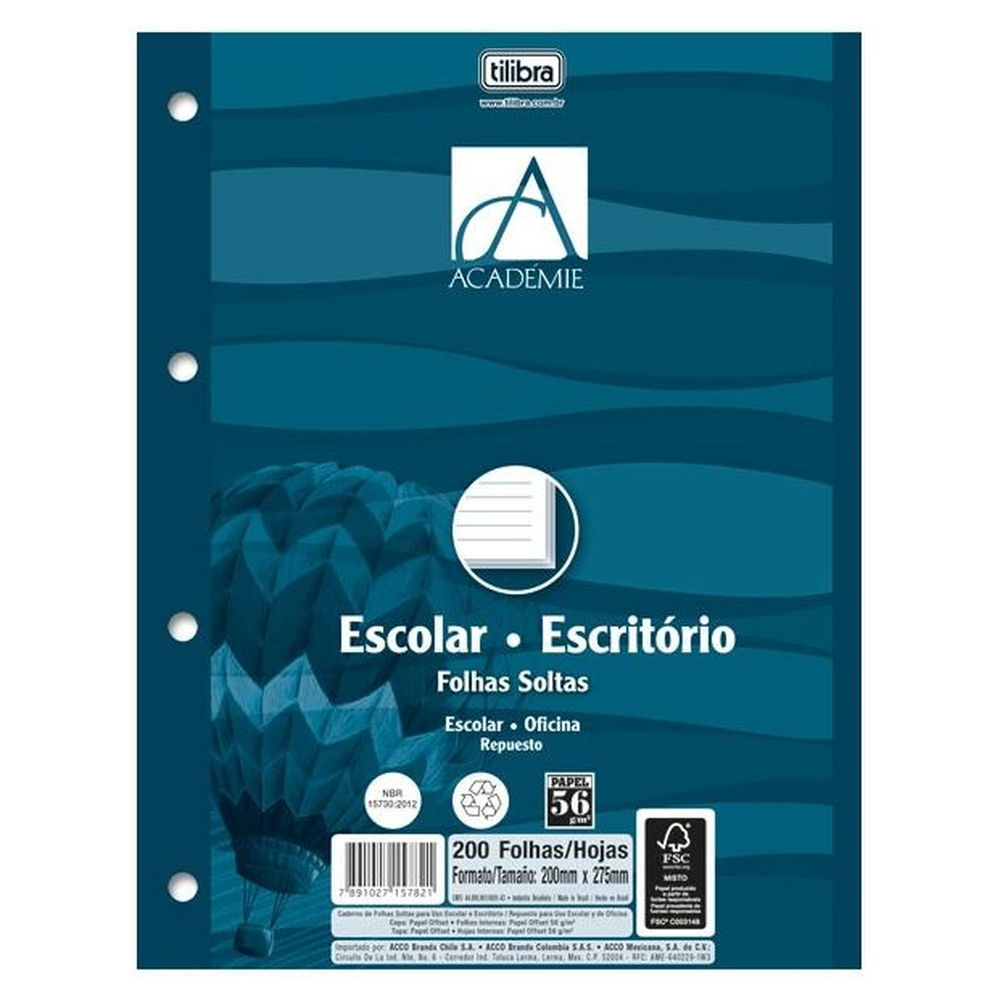 Refil Tiliflex Folhas Soltas para Caderno Argolado Universitário Académie 200 Fo