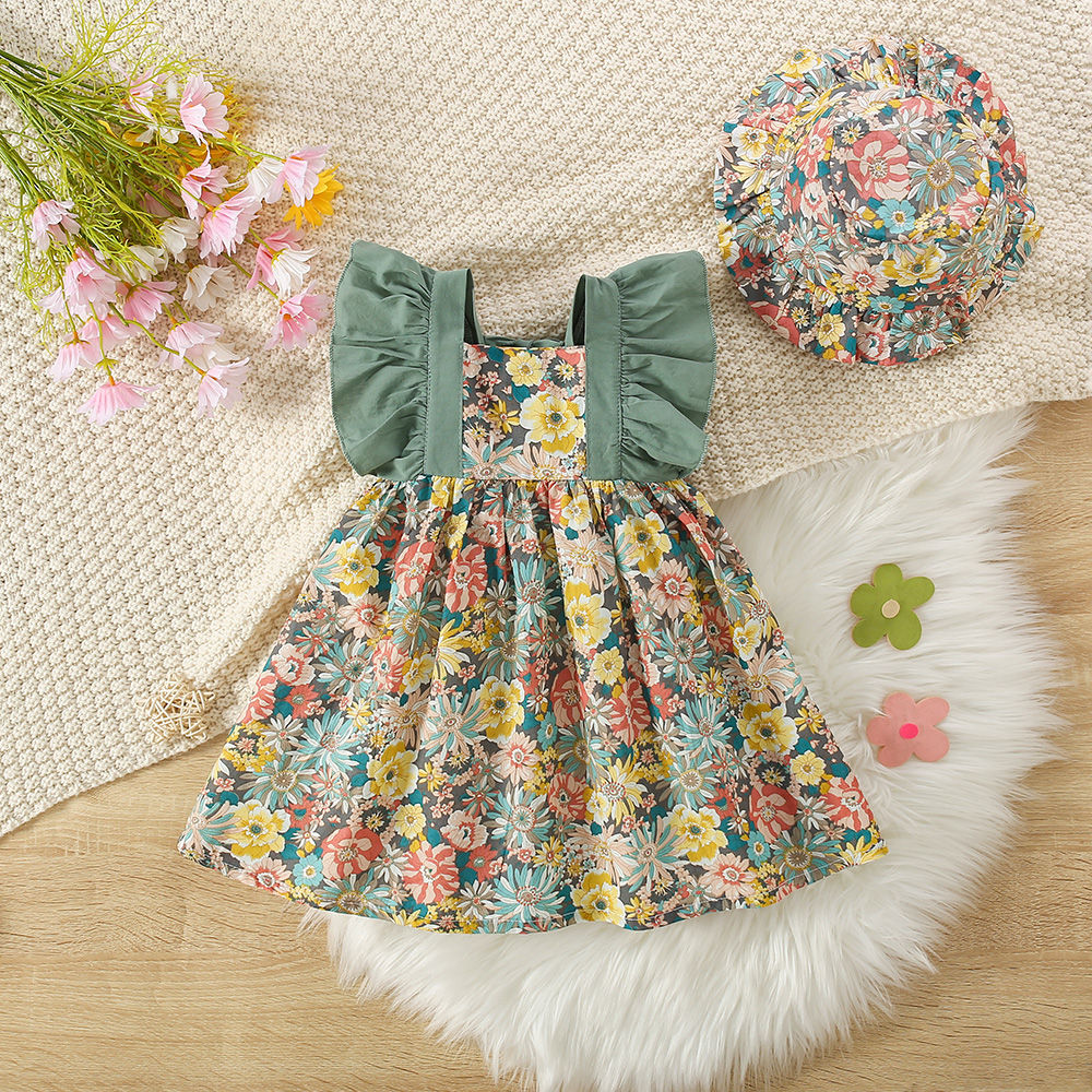 Baby Girl Dress Summer Cotton Floral Girls Dress Cute Little Fly Sleeve Baby Dre