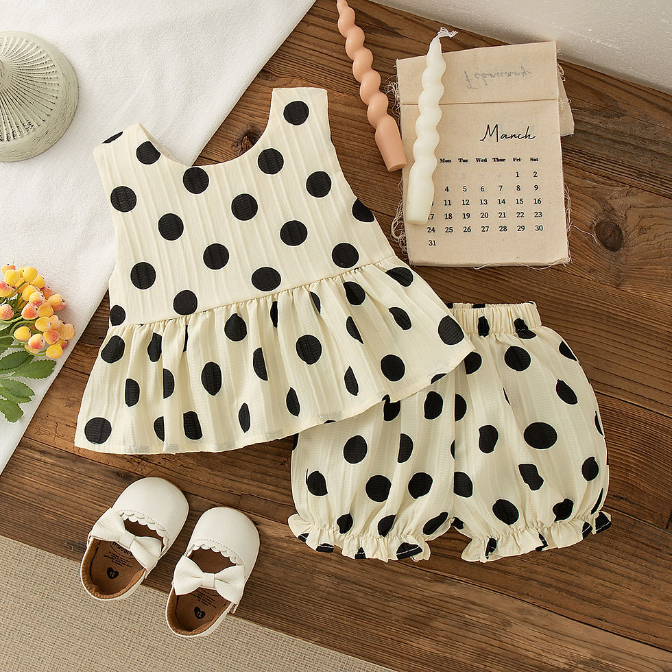 Thumbnail: Toddler Girls 2 Piece Set Korean Style Polka Dot Bow Sleeveless Top & Shorts New