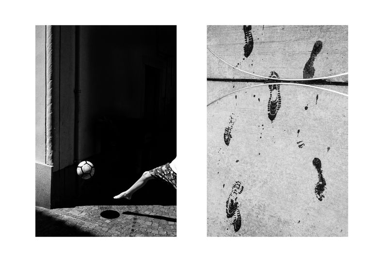 diptych, street photography, conceptual street photography, abstract, abstraction, footprints, new York, NYC, black and white, b/w
