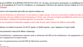 Comunicat de l'Ajuntament de Santa Coloma. Esport i covid
