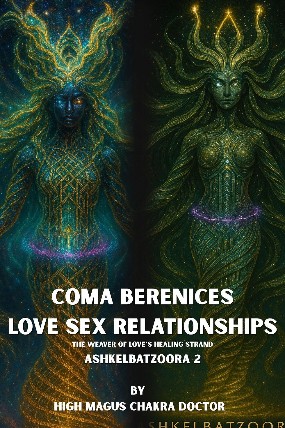 Cosmic braided goddess of Coma Berenices symbolizing devotion, healing, and sacred love.