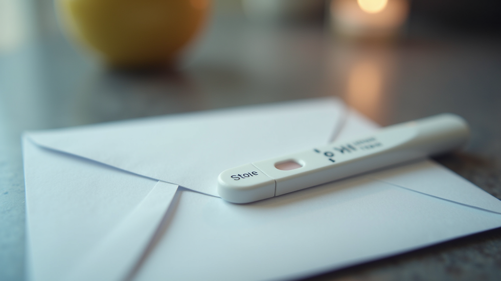 Eye-level view of a sealed envelope with an at-home STD test sample ready to be mailed