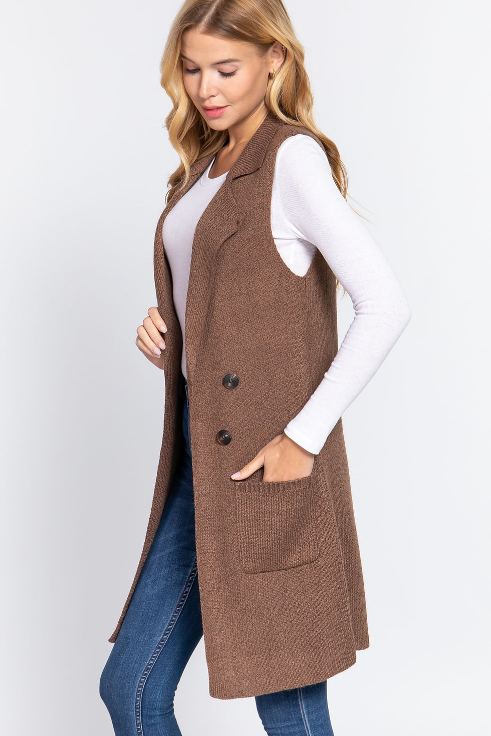 Thumbnail: Sleeveless Long Sweater Vest        