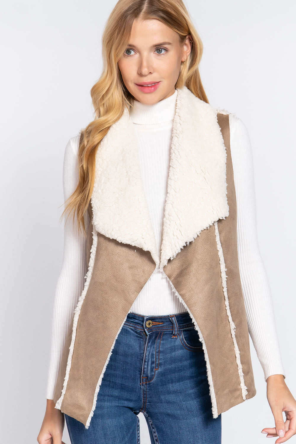 Shawl Faux Suede Fur Bonded Vest        