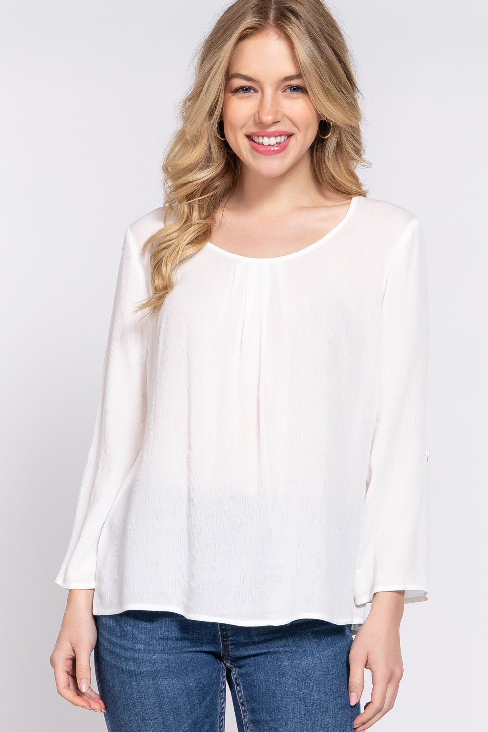 3/4 Roll Up Slv Pleated Blouse          