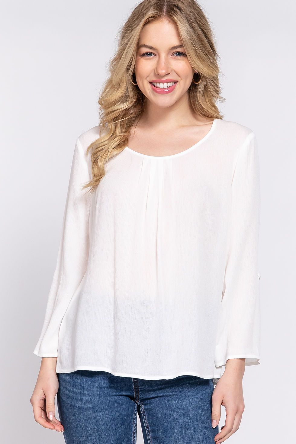 Thumbnail: 3/4 Roll Up Slv Pleated Blouse          
