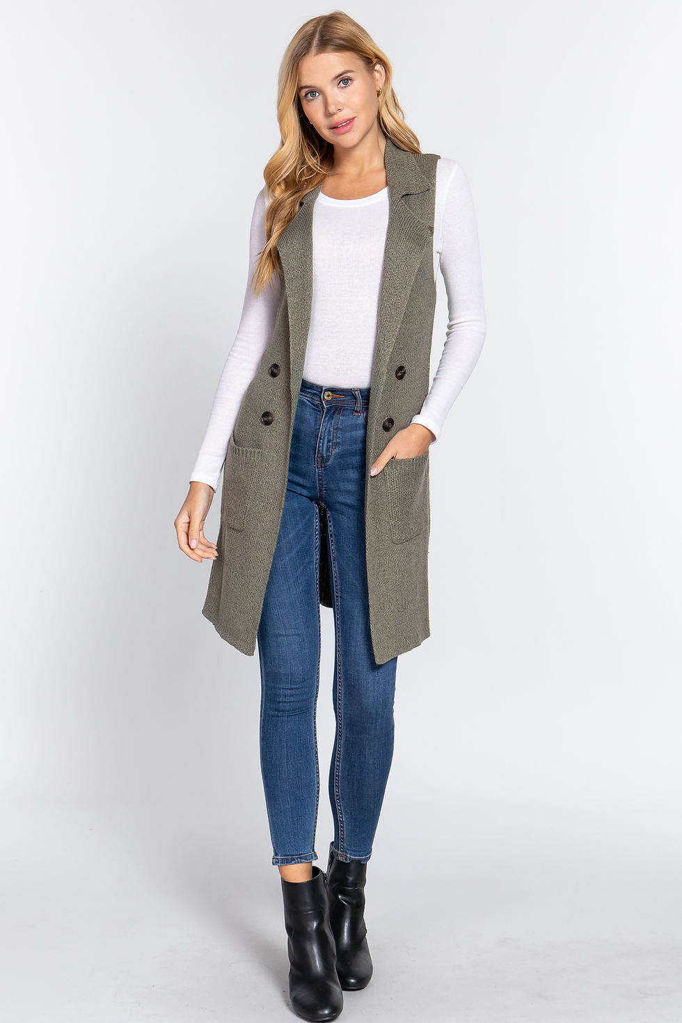 Thumbnail: Sleeveless Long Sweater Vest        
