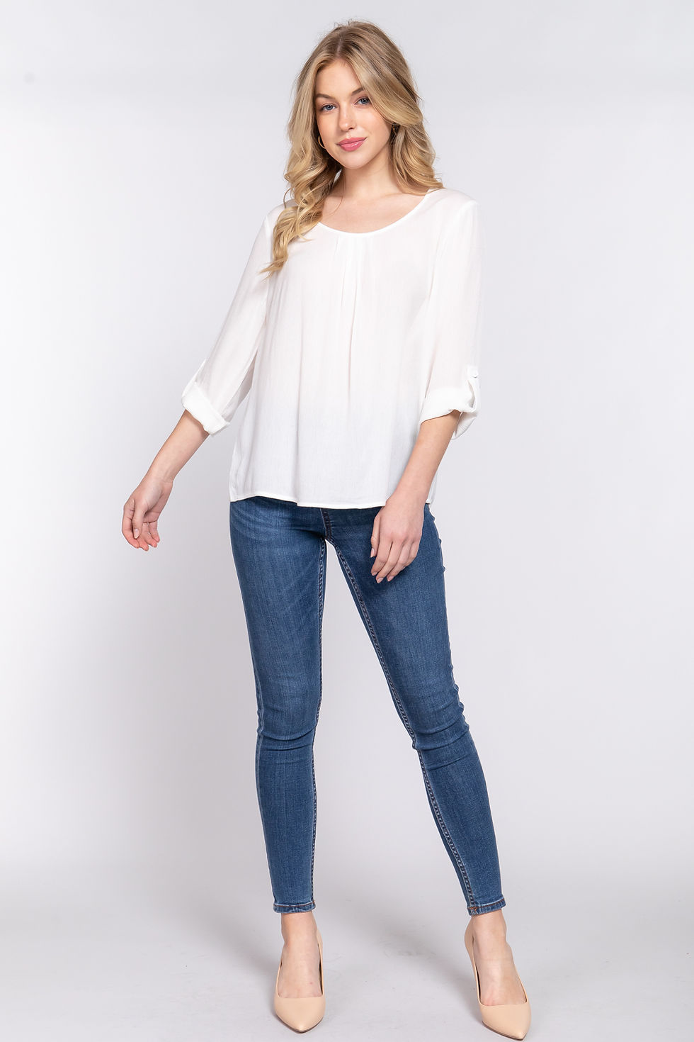 Thumbnail: 3/4 Roll Up Slv Pleated Blouse          