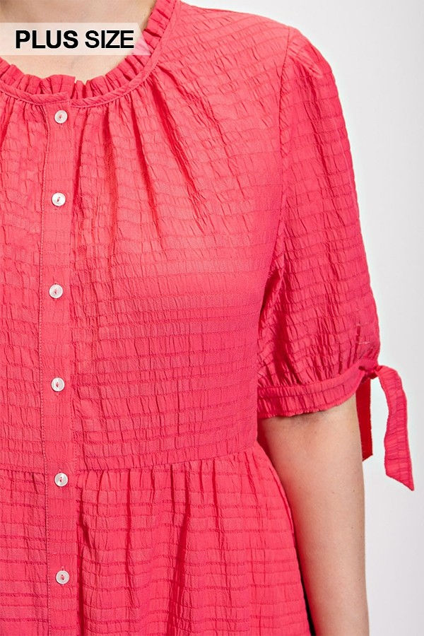 Thumbnail: Solid Textured Button Down And Hi - Low Hem Maxi Dress With Tie Sleeve And S...