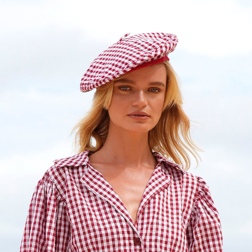 Thumbnail: SIMONE Gingham Beret Hat In Red