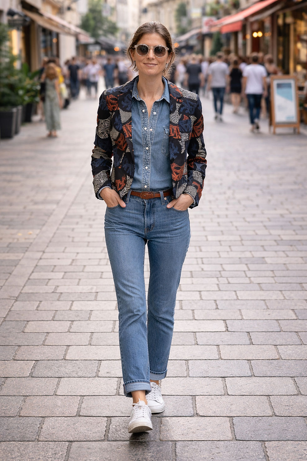 Veste seconde main personnalisée femme de face, wax motif lionne