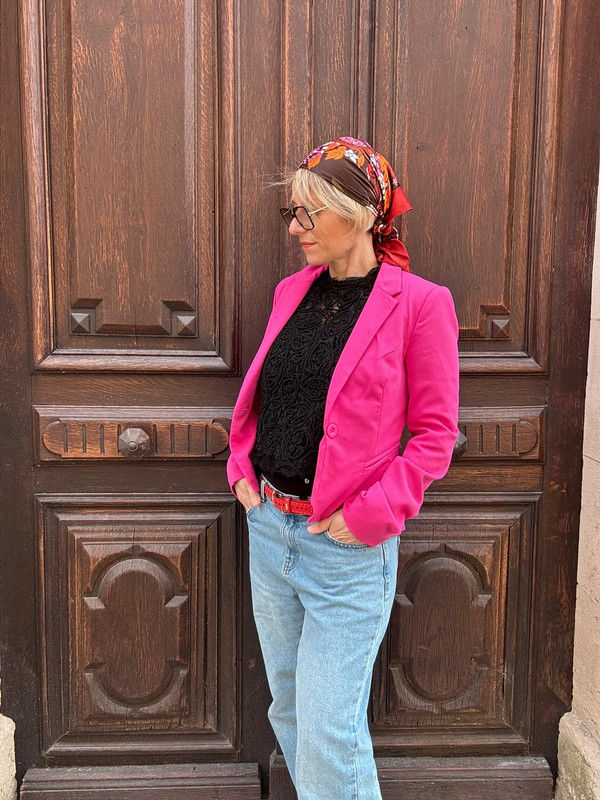 Veste seconde main customisée avec Tigre rose – création LDKORSHOP