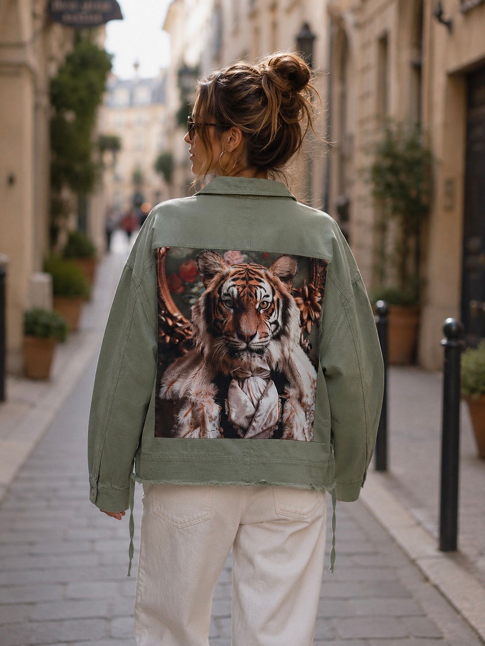 Veste oversize kaki patch tigre royal cousu main - LDKORSHOP