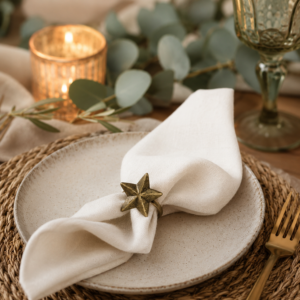 Miniature : Serviette en tissu maintenue par un rond de serviette en forme d’étoile