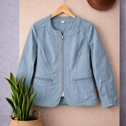 veste seconde main femme à customiser veste zippée bleu gris SEC10