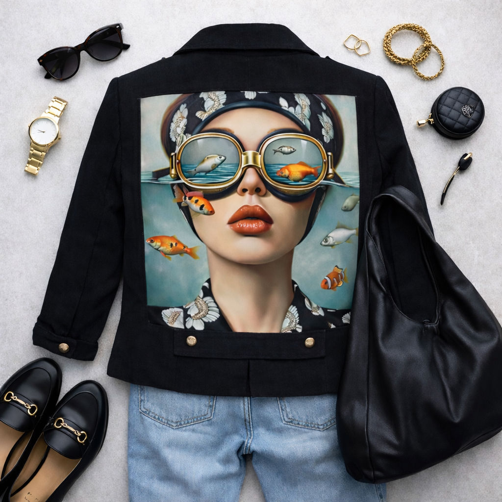 outfit veste seconde main personnalisée, jean et accessoires