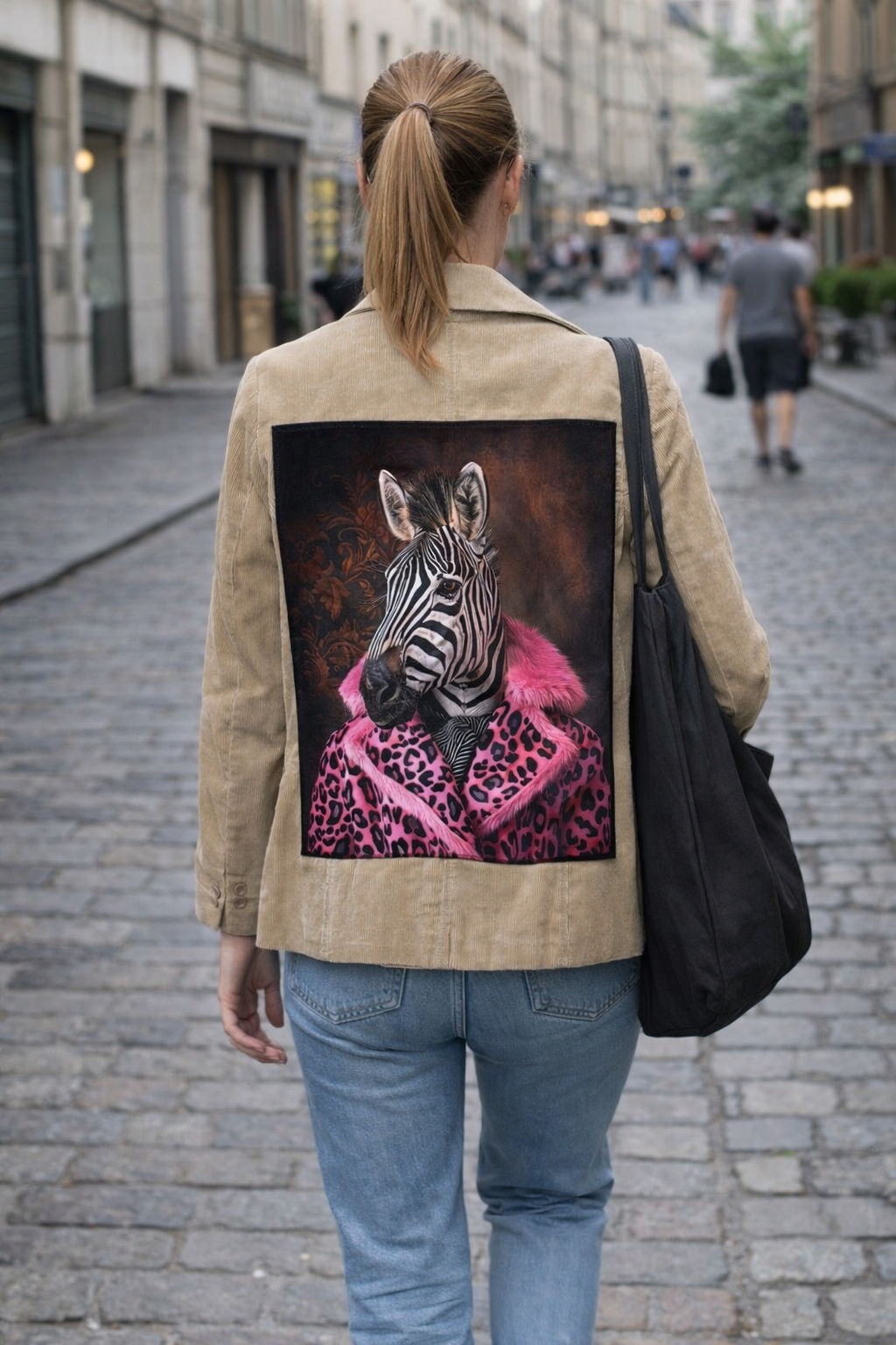 Veste seconde main personnalisée femme motif zèbre fun