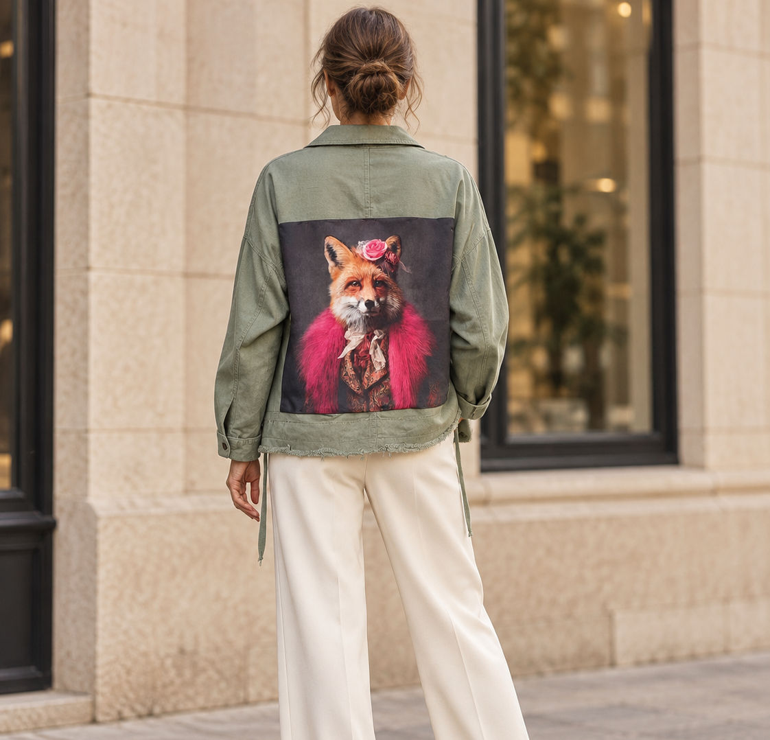 Veste en jean oversize personnalisée Renard fuchsia