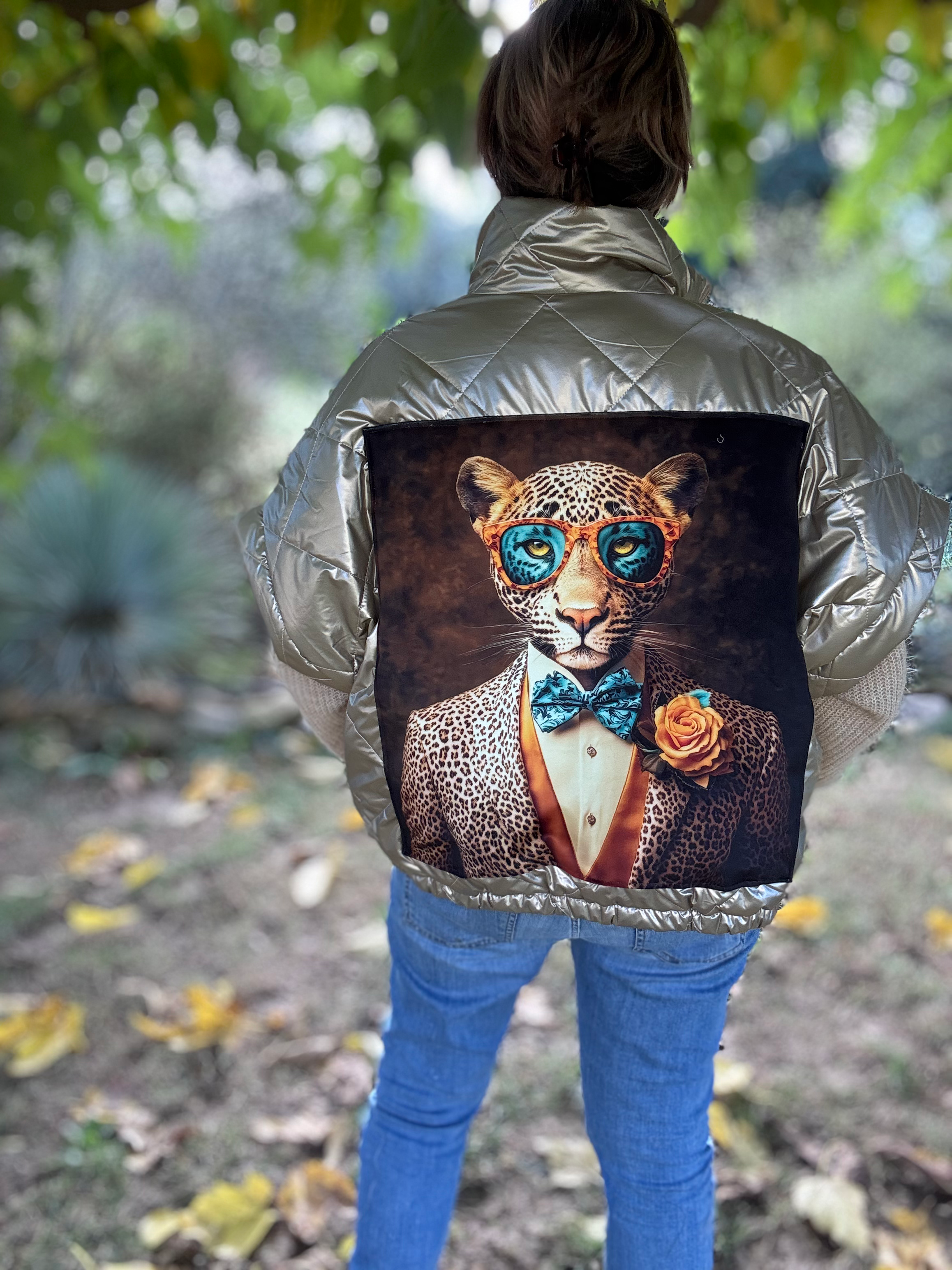 Doudoune sans manches femme or cutomisée "léopard", Ldkorshop