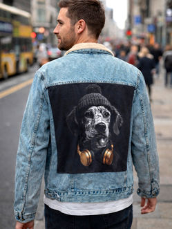 détail impression veste personnalisée avec portrait d’animal