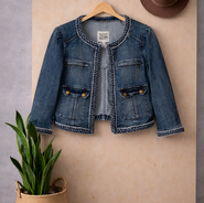 veste seconde main femme à customiser veste denim courte détails tressés SEC14