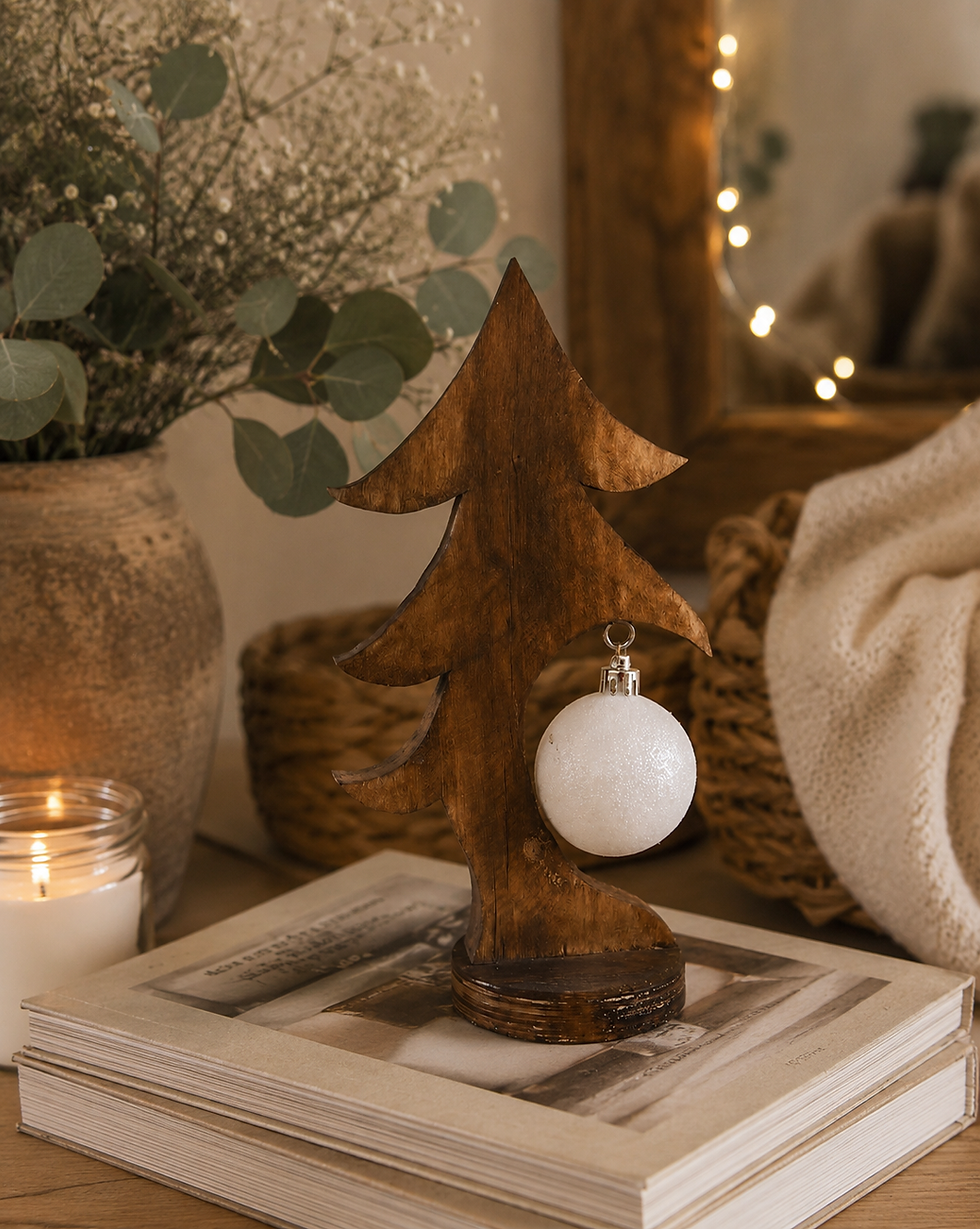 Miniature : Sapin décoratif en bois porte-boule de Noël – 27 cm