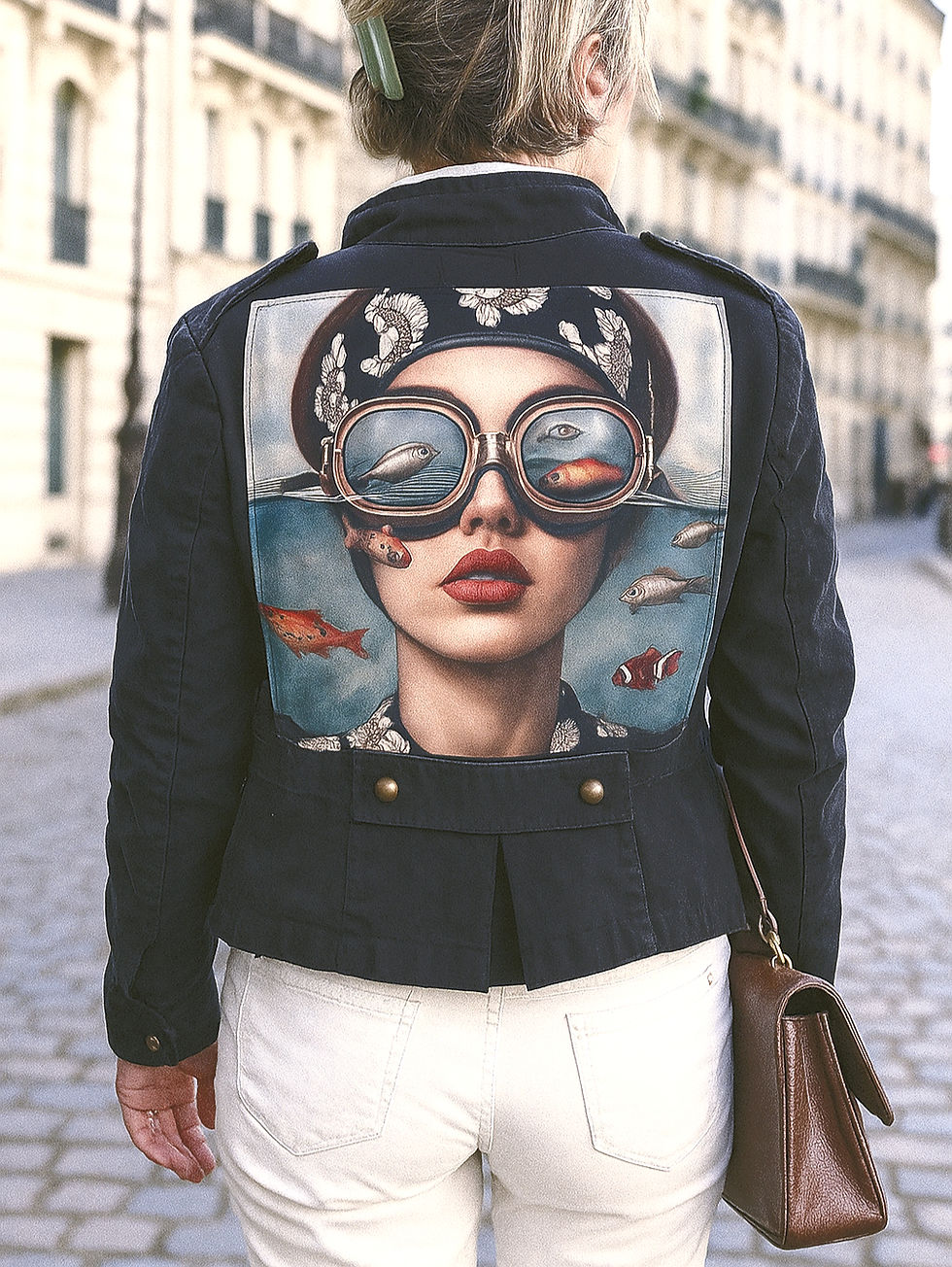 Veste seconde main customisée avec Femme bandanas – création LDKORSHOP