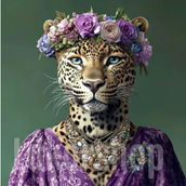Visuel imprimable personnalisé léopard avec couronne de fleurs violettes pour textiles
