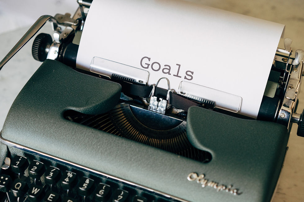 A typed page featuring the word 'goals,' emphasizing the significance of setting and achieving goals in therapy