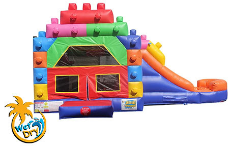 Block Bounce House Slide Combo For Rent Bexley | Lego Themed Bounce ...