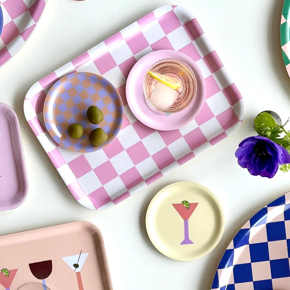 Thumbnail: Dienblad Pink / Cream Checker