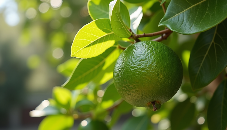 Eye-level view of a healthy lime tree with bright green leaves in a sunny Perth garden