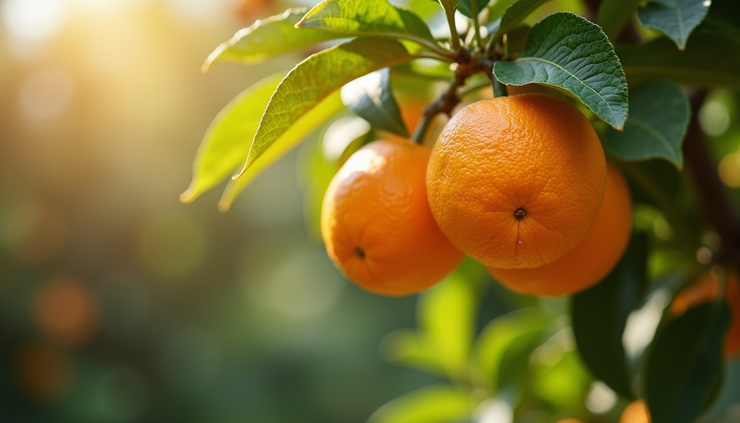 Close-up view of ripe oranges hanging from a citrus tree branch in a Perth garden