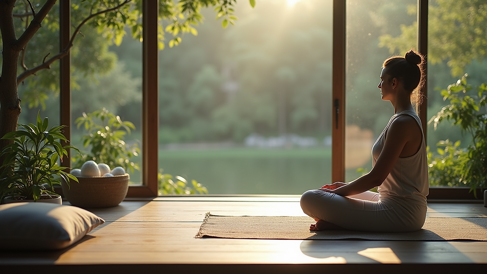 High angle view of a tranquil meditation space with soft lighting
