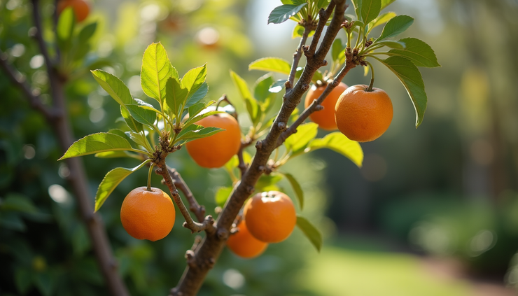 Eye-level view of a young mandarin tree planted in a sunny Perth garden
