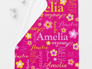 Best Price! Amelia text flower graphic girls name baby blanket