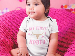 Top 10! My First Rodeo Western Cowgirl 1st First Birthday Baby Bodysuit