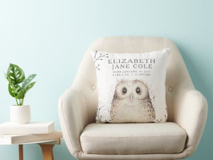 Best Deals! Elegant Woodland Owl Birth Stats Pillow | Nursery