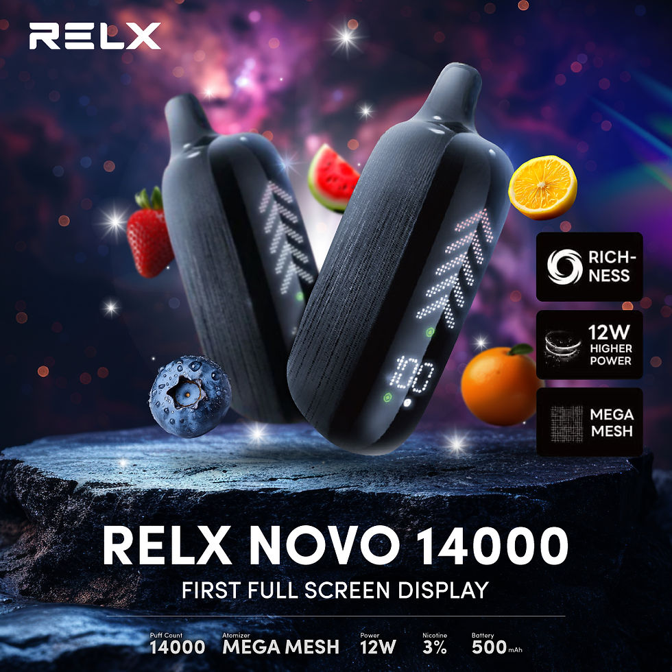 ภาพขนาดย่อ: Relx Novo 14000 Puffs  หน้าจอใหญ่ กลิ่นชัด ปรับรูลมได้  Nic 3%