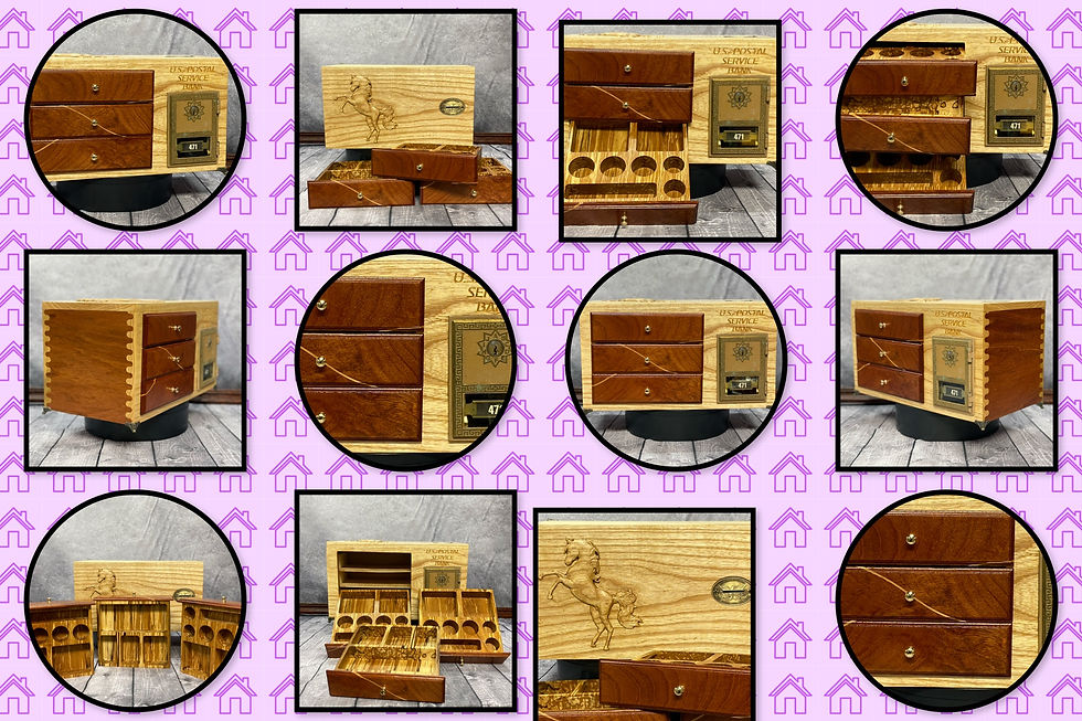 Brazilian Cherry/Red Oak Post Office Door Bank & Jewelry Box collage