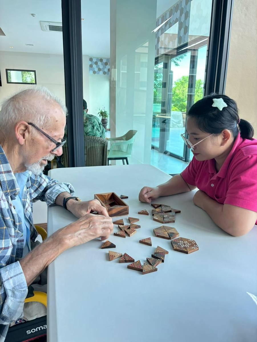 Playing dominoes at the table