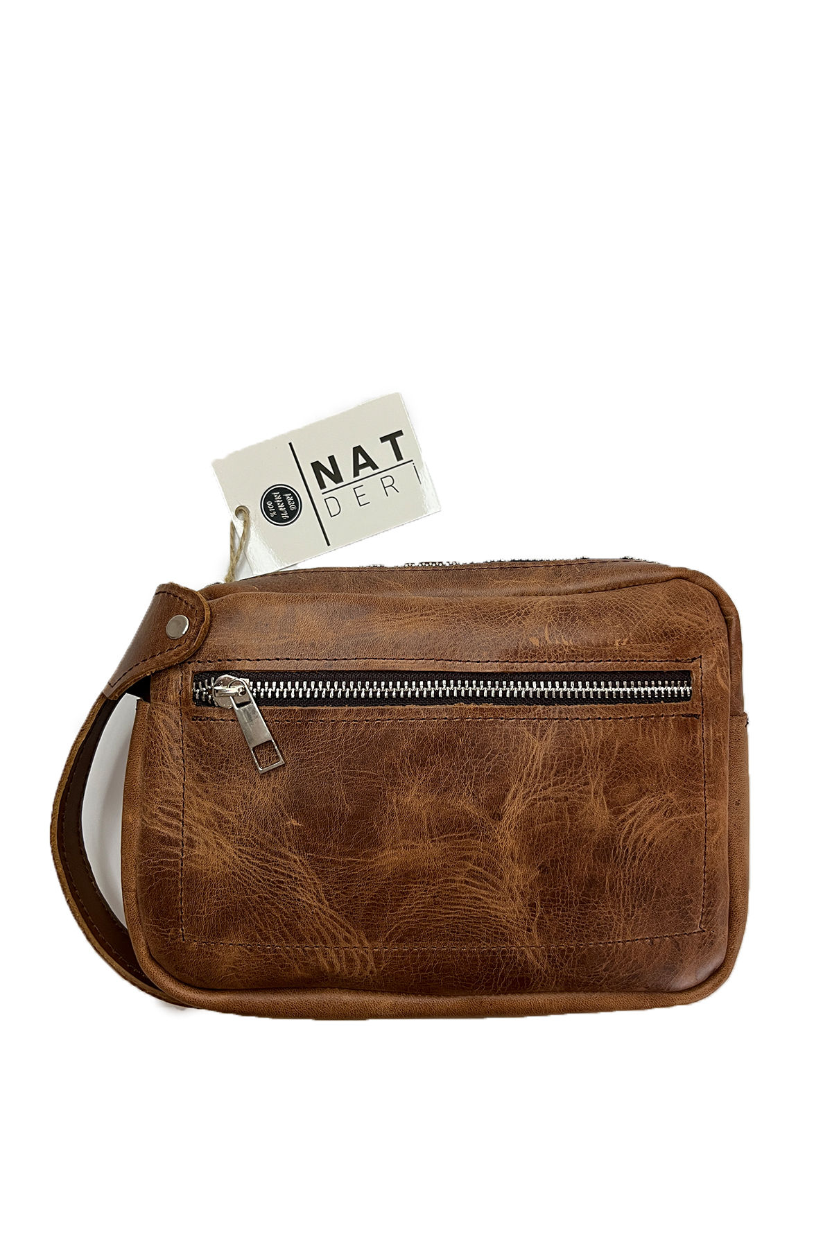 Hakiki Deri Erkek El Çantası – Fermuarlı Organizer Clutch (TABA)