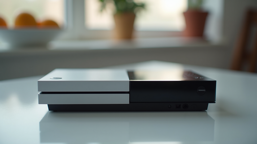 Close-up view of a game console with a clean surface