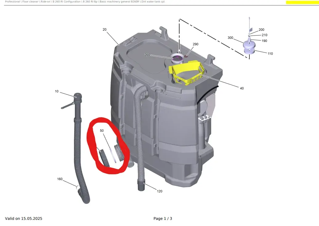 dessin du réservoir b260 avec le joint d’étanchéité