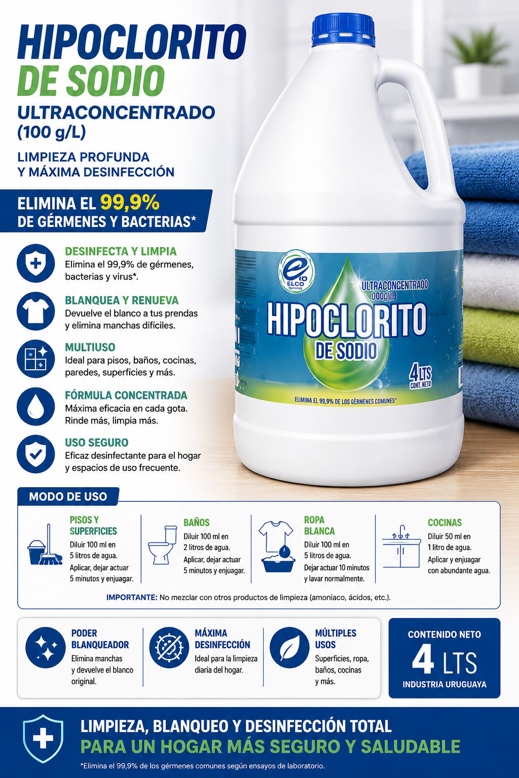 Hipoclorito de sodio concentrado - 4lt Ecoclor