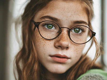 teenager with light brown hair, freckles on her cheeks, glasses, and green eyes.jpg