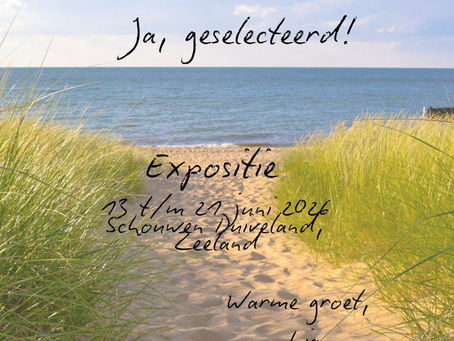 Een vooruitblik naar het eiland van de expositie: een overgang door de duinen naar strand en zee